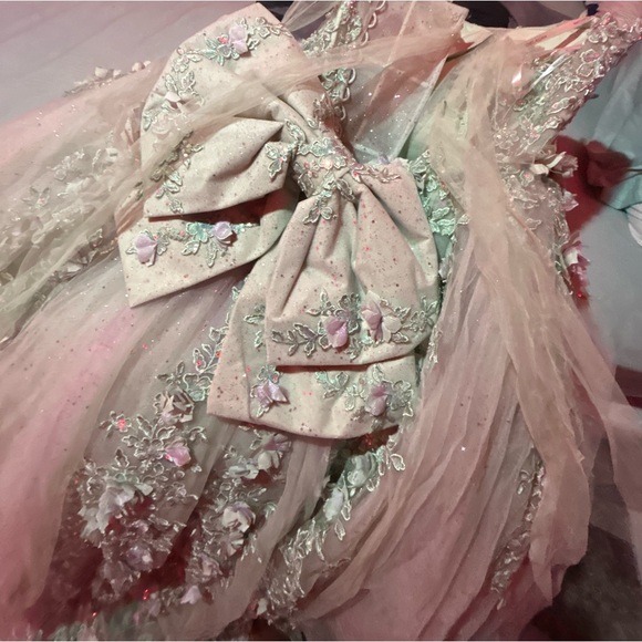 Sweet 16 dress, sage green, pink, white, silver. Size 9 - Picture 14 of 15